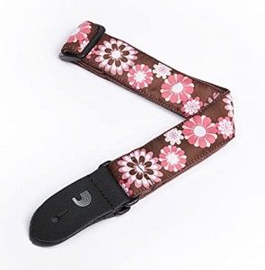 D'Addario 15UKE02 1.5 inch Nylon Ukulele Strap - Brown/Pink Flowers