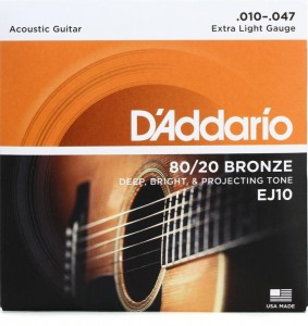 D'Addario EJ10 80/20 Bronze Acoustic Guitar Strings - .010-.047 Extra Light